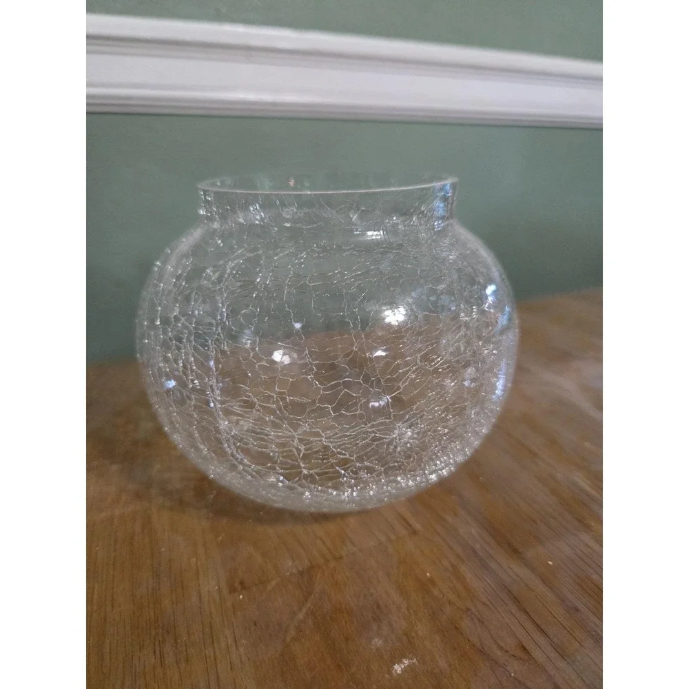 Clear Crackle Glass Globe Candle Holder